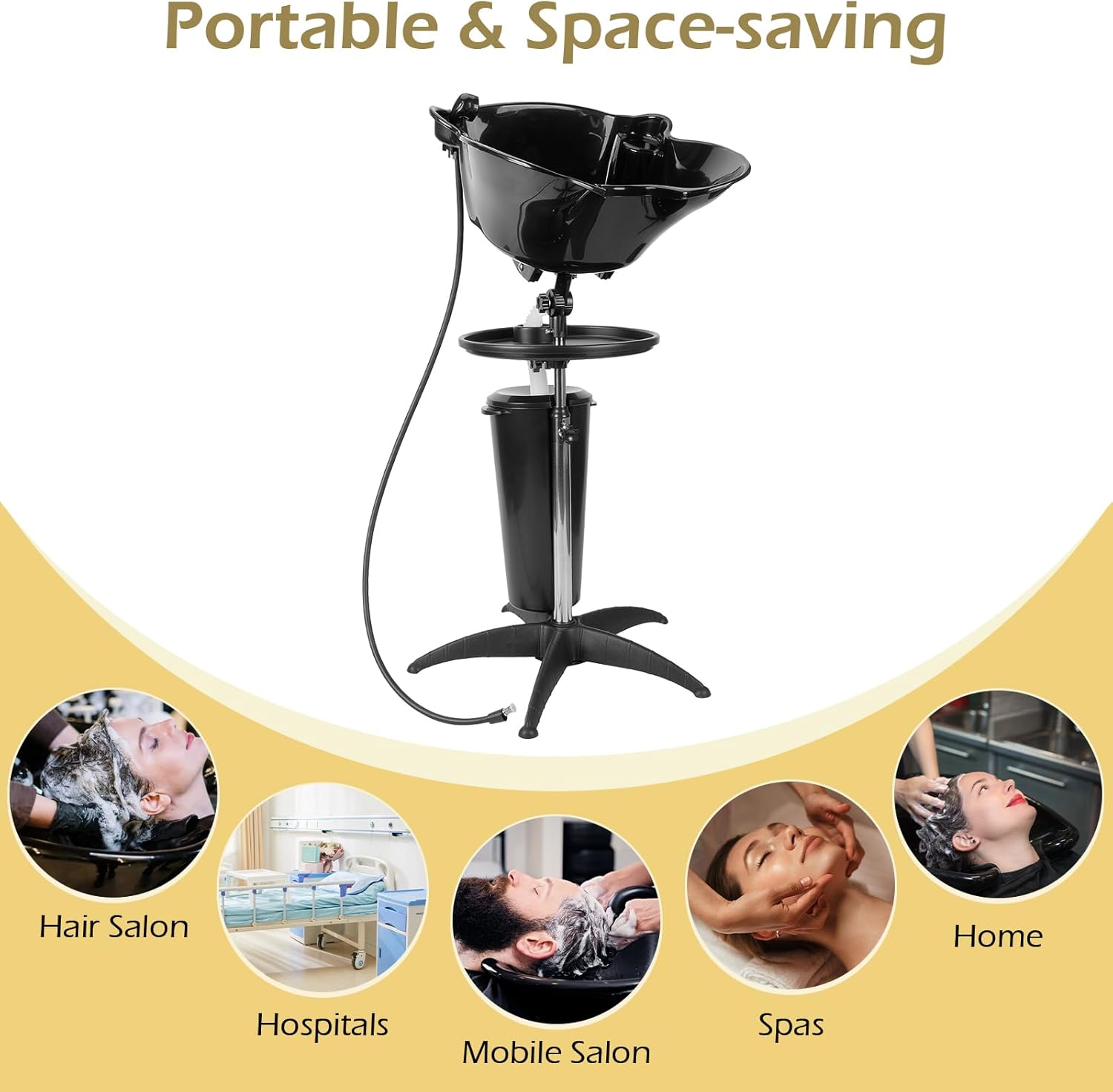 Dyna-Living Portable Shampoo Bowl Salon Deep Shampoo Basin Sink for Washing Hair with Adjustable Height, Includes Drain Hose and Bucket, Barber and Stylist Hair Washing Station
