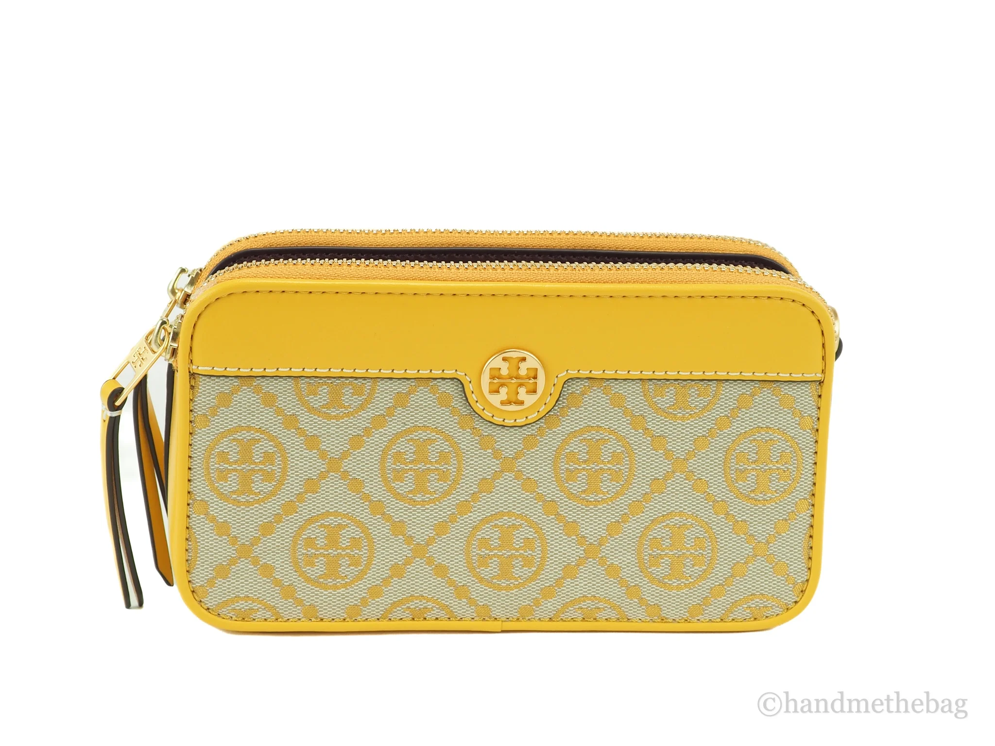 Tory Burch (82240) Mini T Monogram Jacquard Canvas Double-Zip Crossbody Handbag