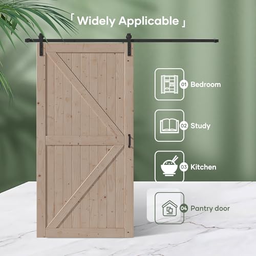 FREDBECK 48in x 80in Sliding Wood Barn Door with 8FT Barn Door Hardware Kit Included K Shape Solid Spruce Panel Sliding Door Double Surfaces Need to Assembly