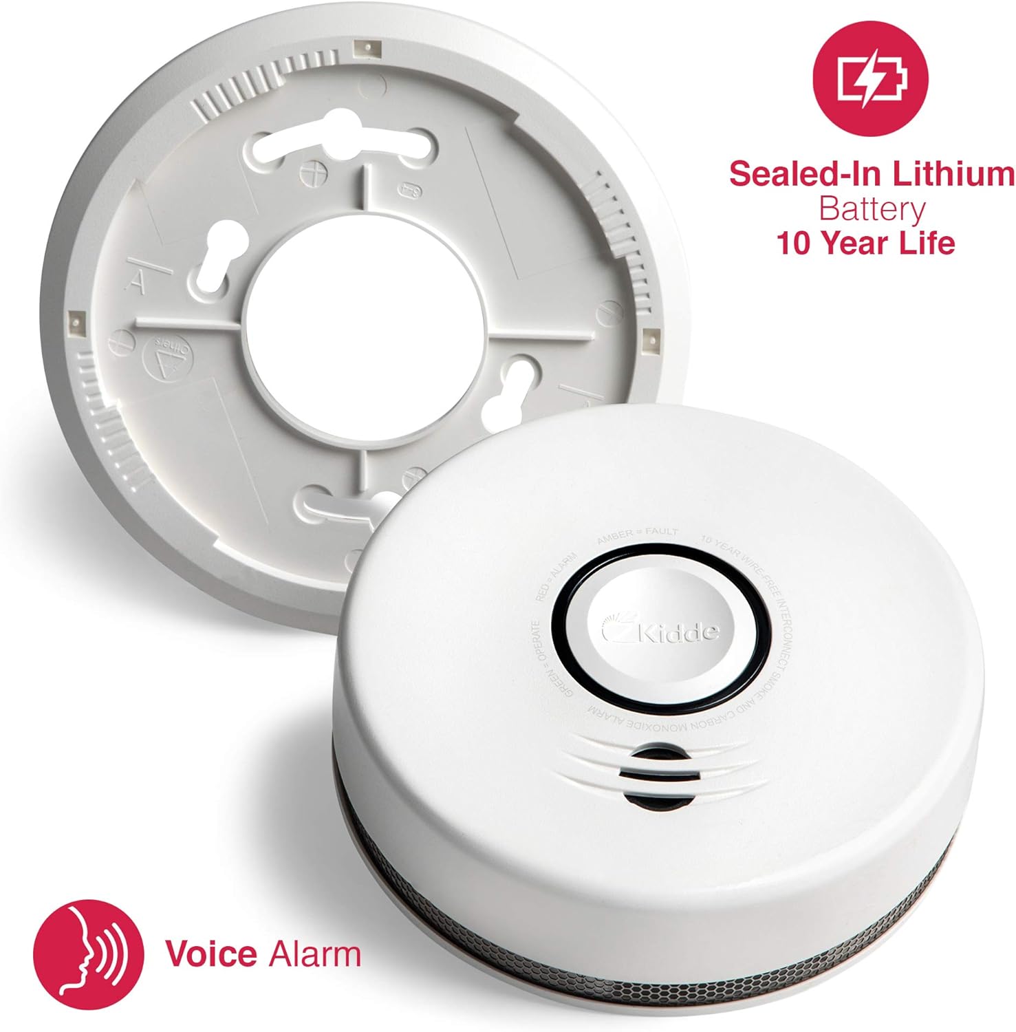 Kidde Smoke & Carbon Monoxide Detector, Lithium Battery Powered, Interconnect Combination Smoke & CO Alarm, Voice Alert