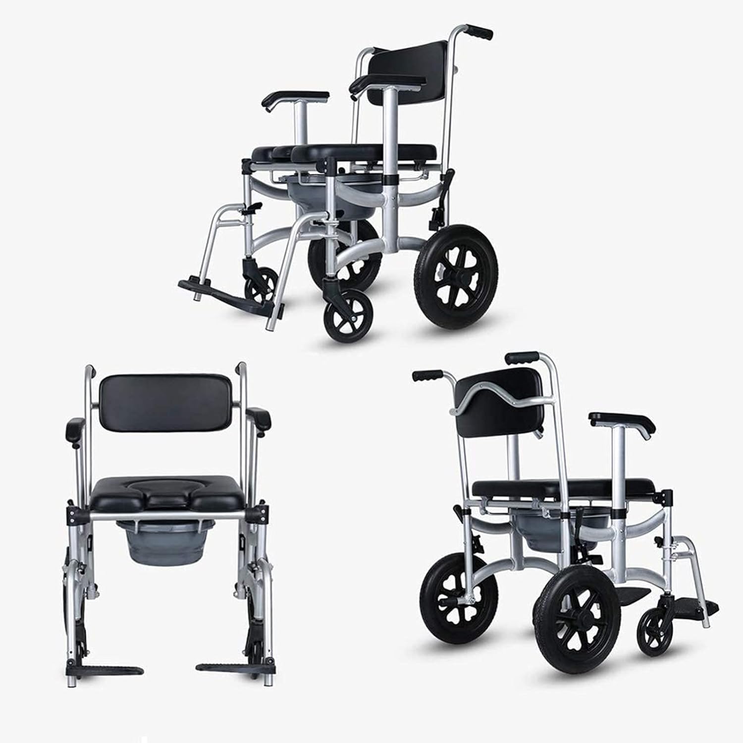 KOHARA Toilet Commode Chair, Bedside Commode Transport Wheelchair with Adjustable Height, Detachable Pot and Brakes, Mobile Toilet Seat for Elderly Disabled Person