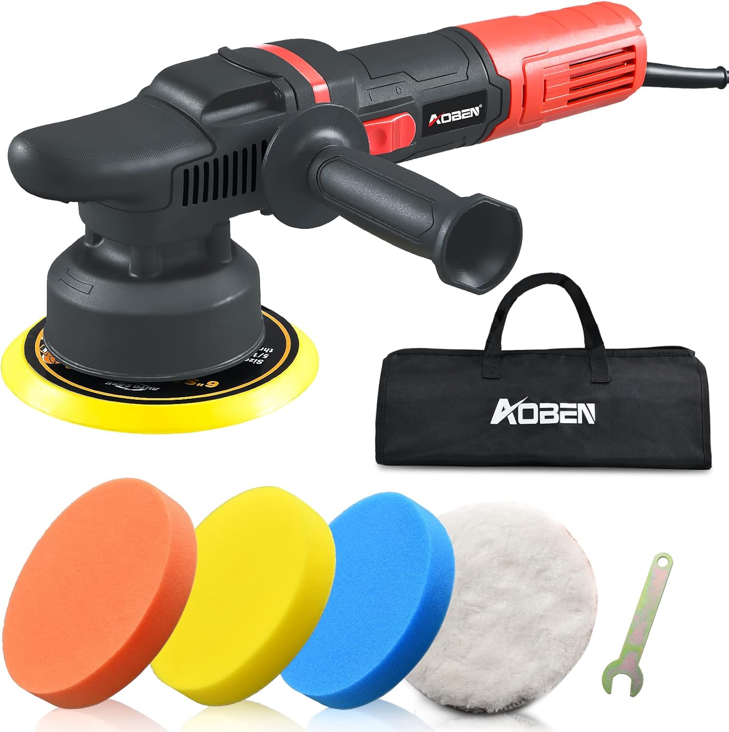 AOBEN Car Buffer Polisher,6 inch Dual Action Polisher,Random Orbit Buffer Polisher kit with 6 Variable Speed 0-4500rpm,Detachable Handle,4 Buffing Pads for Car detailing Polishing and Waxing