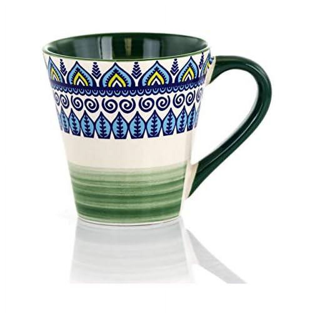 Multicolored Round Stoneware Mandala Pattern Dinnerware Set, 16 Piece, Green
