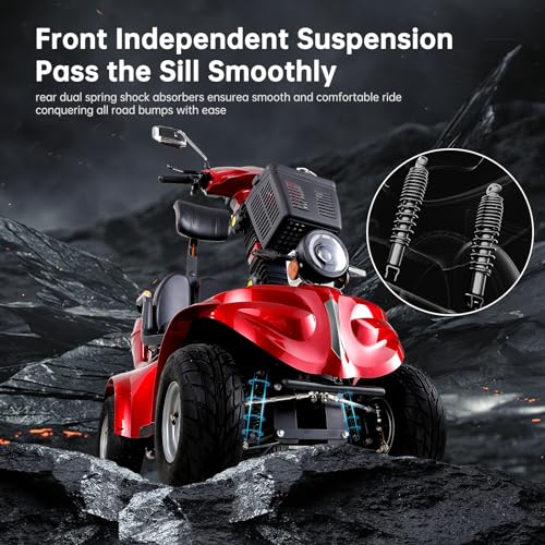 1000W Heavy Duty 4 Wheel Mobility Scooters 500lbs Weight Capacity, Powered Mobility Scooters for Seniors & Adult, 3 Speed Control Mobility with Adjustable Seat & Lazy Back, Red