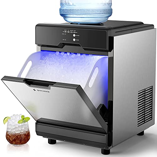 SYCEES Nugget Ice Maker Countertop, 13lbs Storage, Sonic Ice Ready in 7 Mins, 2 Ways to Add Water, Self-Cleaning Pellet Ice Machine for Home, Office, Bar, Cafe, Restaurant, Commercial Use