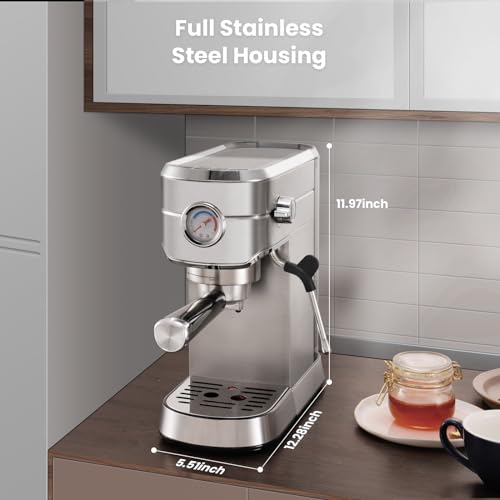 Gevi Espresso Maker 20 Bar, Professional Espresso Machine with Milk Frother, Stainless Steel Expressions Machine for Latte, Cappuccino, Commercial Espresso Machines & Coffee Makers, Great Gift, Beige