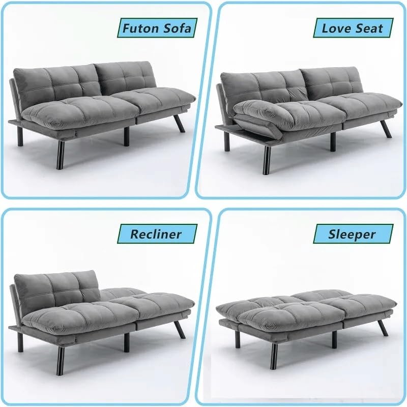 Convertible Sleeper Sofa Bed with Adjustable Backrests and Folding Armrest Folding Futon Couch Sleeper