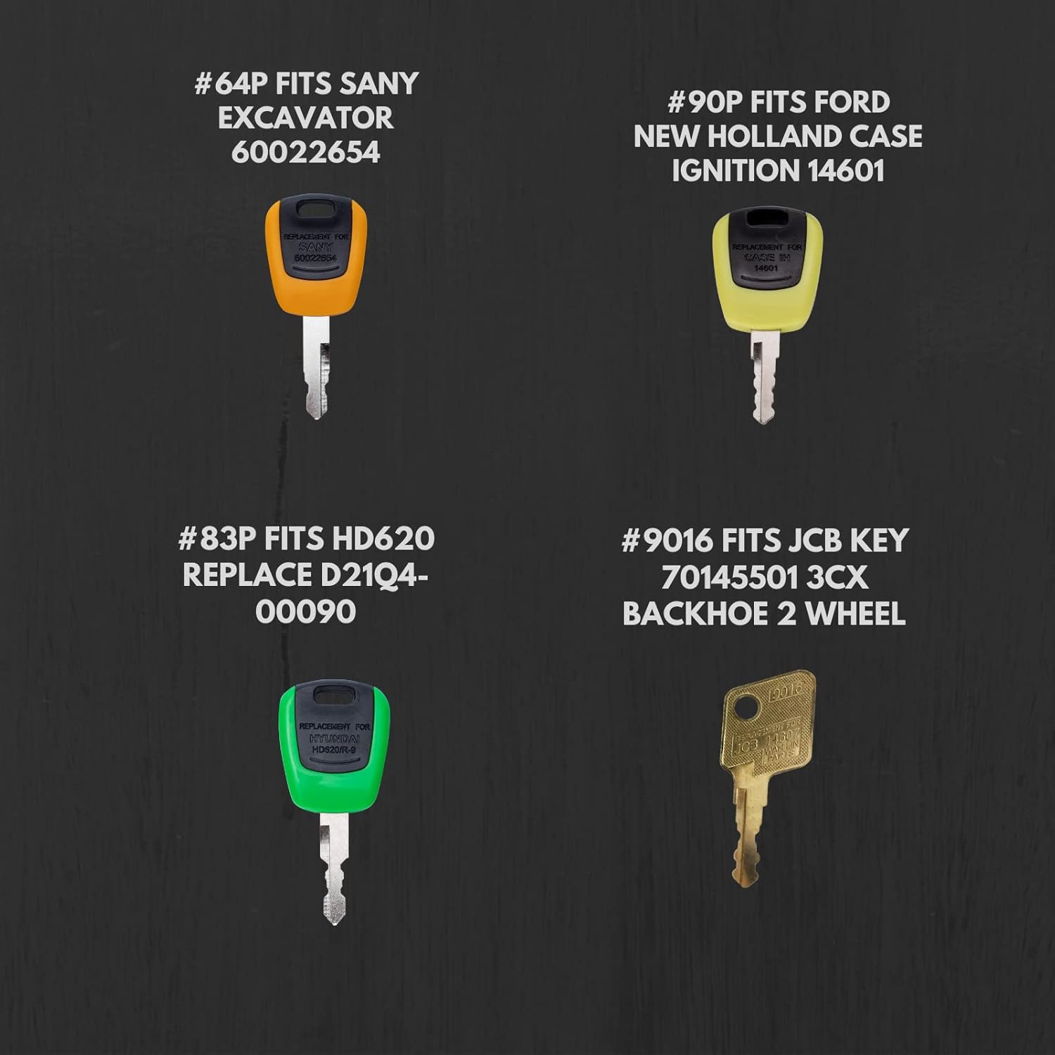 WAH LIN PARTS 22 Premium Heavy Equipment Keys Sets Fits Caterpillar, Komatsu, Kubota, Case, JD, Yanmar, Daewoo, Hyster, Takeuchi, Ford,Toyota and More