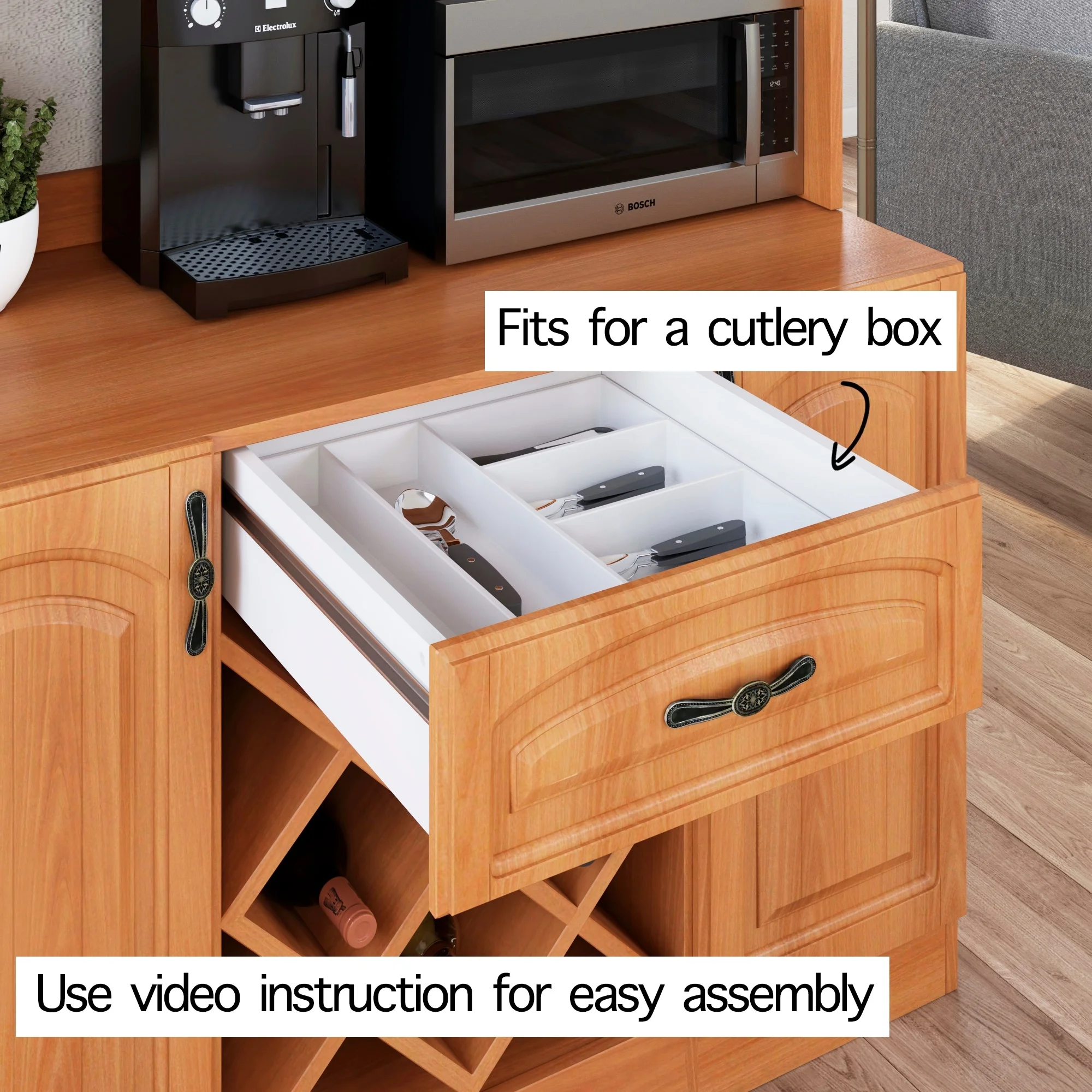 Living Skog 73 in Pantry Kitchen Storage Cabinet Wine Buffet MDF White
