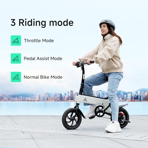 TST Folding Electric Bike, Electric Bicycle 450W Peak Motor, Ebike 16MPH,Up to 15 Miles, 12" Pneumatic Tires for Better Driving Experience, Adjustable Seat and Dual Fenders