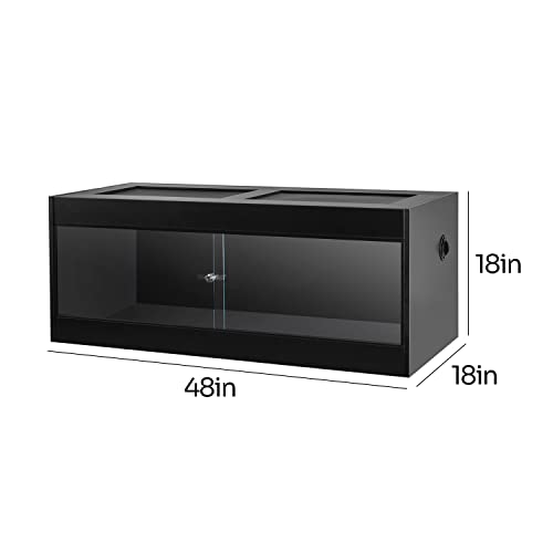 OIIBO Reptile Original Wood Enclosure, Large & Wide Reptile Terrarium with Double Hinge Sliding Doors and Top Screen Ventilation Black Reptiles Habitat Lounge (48"x24"x24")