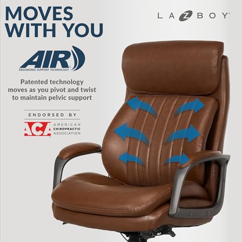 La-Z-Boy Nova Vegan Leather Modern Executive Ergonomic Design Office Chair, Memory Foam Thick Contoured Seat Back with Patented Lumbar Support Technology, Soft to Medium Sit Comfort, Black