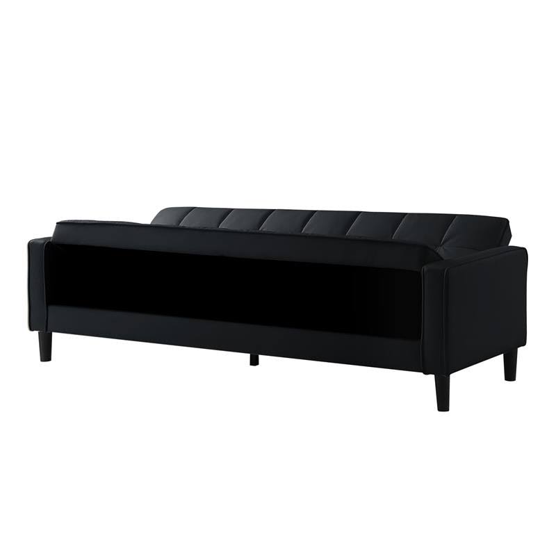 Posh Living Loft Lyfe Toyah Faux Leather Convertible Sleeper Sofa in Black