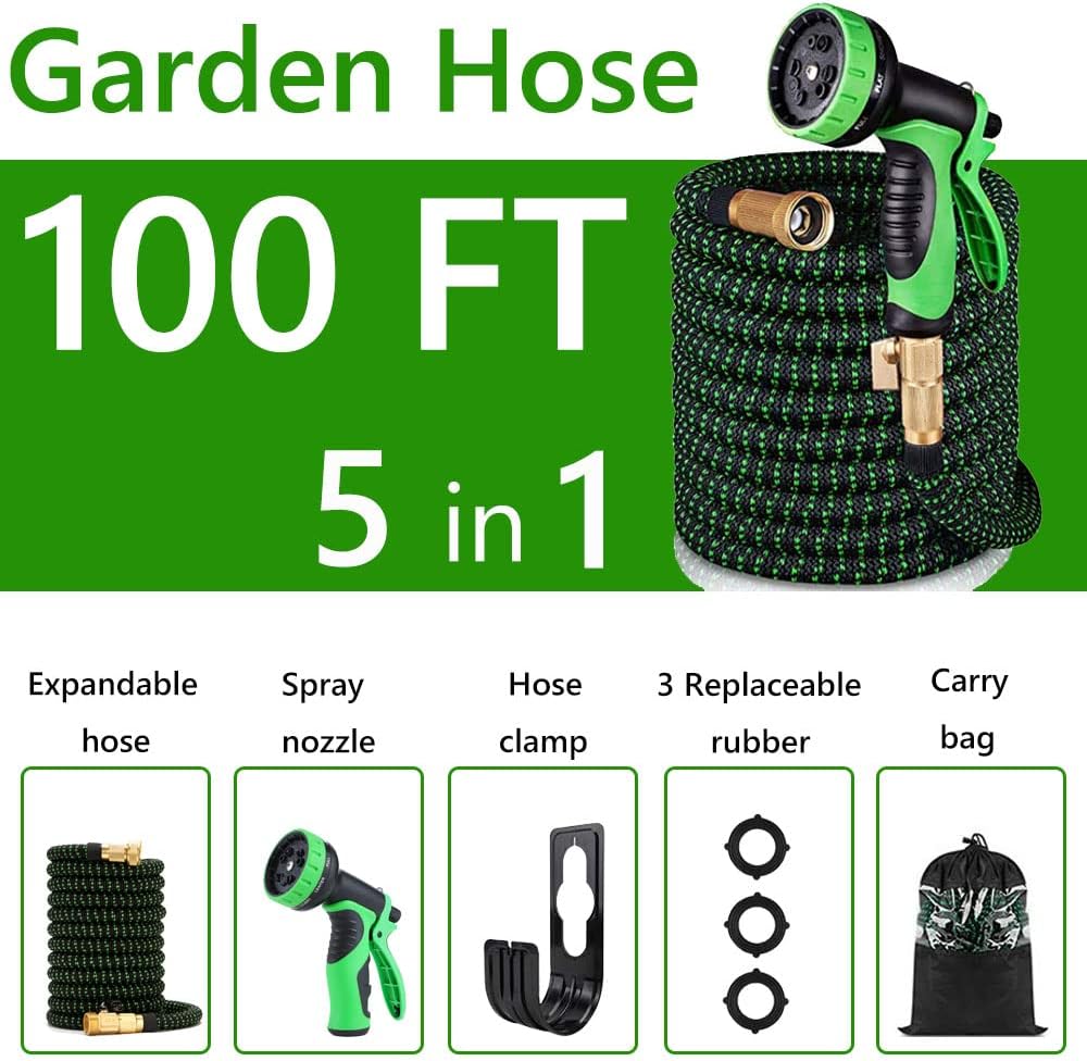 Expandable Garden Hose, Water Hose with 10 Function Spray Nozzle Lightweight No-Kink Flexible Collapsible Retractable Hoses 100FT Pack of 2