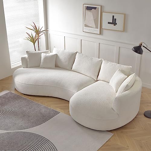 128.74" Modern Sectional curved Sofa Couch for Living Room,Mid-Century Modern Comfy Couch Upholstered 5-Seat Sofa Couch Eco-leather Couch Set for Apartment Office (Orange, Leather-Right-Facing)