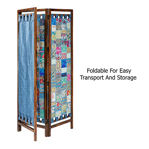 Room Divider Wood Screen - Ghanti Bells Antique Brown - 4 Panel Folding 72 x 80 - Assembled Hand Carved Decorative Functional Versatile Portable Partition Reversible Privacy Boho - COTTON CRAFT