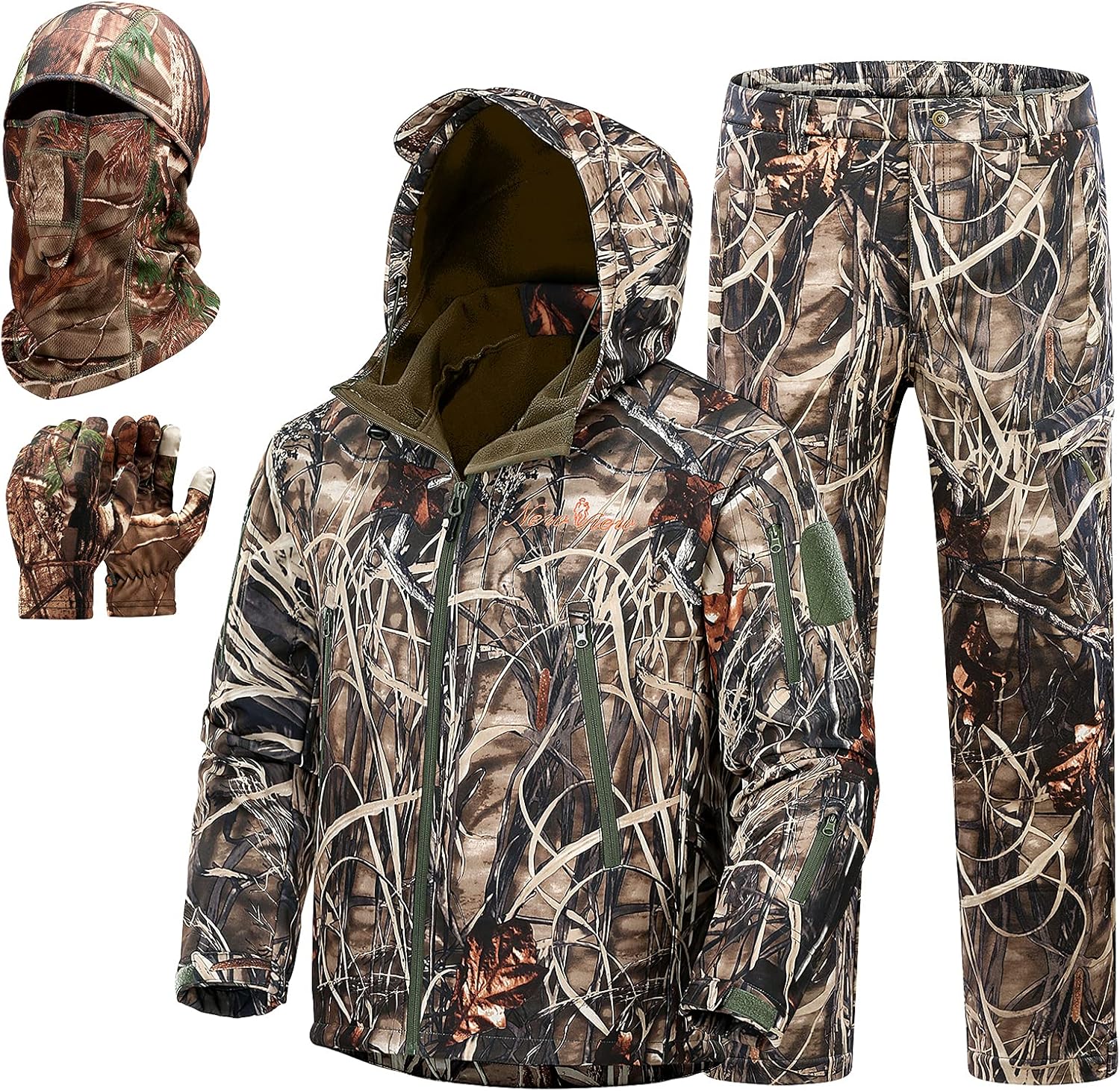 New View Quiet Hunting Clothes for Men, Camo Hunting Jacket and Pants, Water Resistant and Insulated