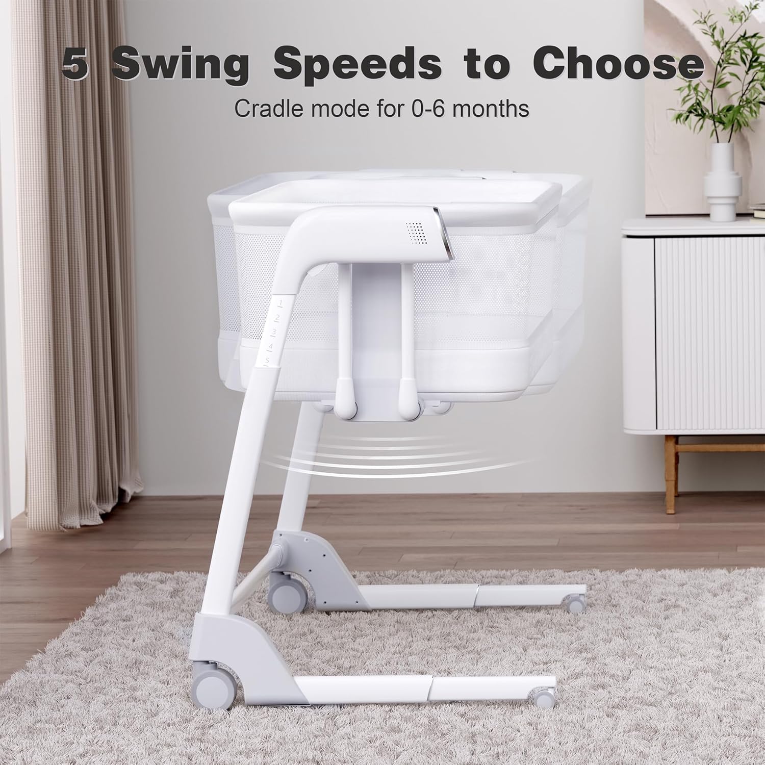 Maydolly Baby Bassinet, Smart Newborn Bassinet with Automatic Cry Detection and Response, Rocking Bassinet with Mattress for Newborns and Toddlers (White