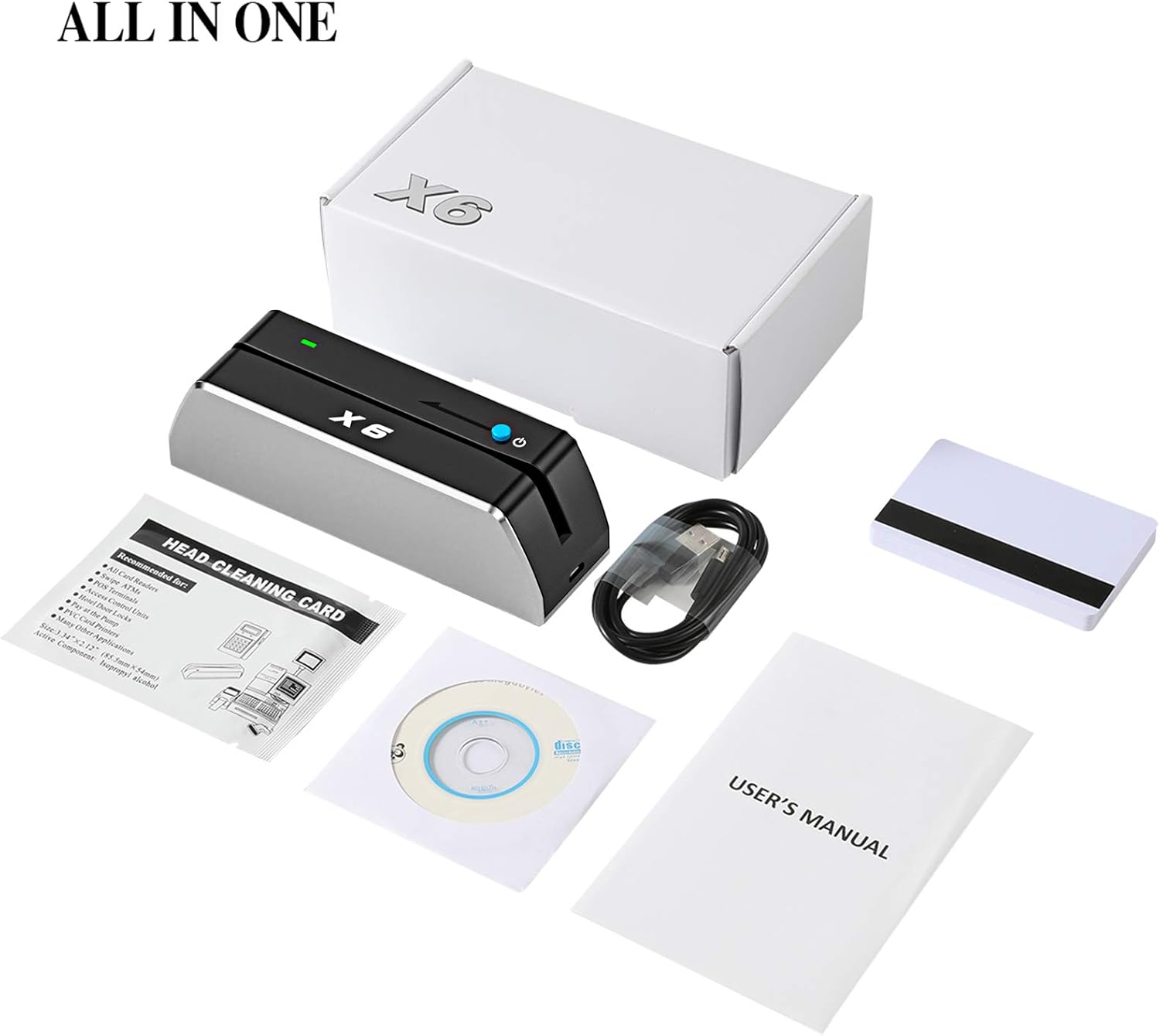 X6 BT Bluetooth Magnetic Card Reader Writer USB 3 Tracks Swipe Encoder