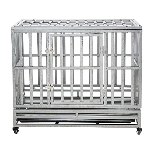 LUCKUP Heavy Duty Dog Cage Metal Kennel and Crate for Medium and Large Dogs, Pet Playpen with Four Wheels,Easy to Install,42 inch,Black