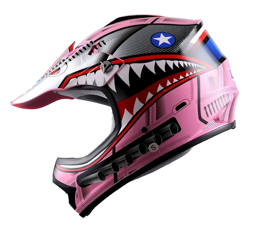 1Storm Youth Motocross Helmet Kids Motorcycle Bike Helmet HBOY Shark Pink + Goggles + MG Youth Pink Glove Bundle