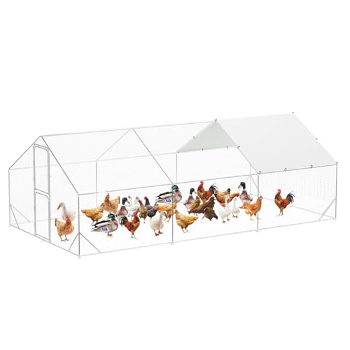 Large Metal Chicken Coop, Walk-in Poultry Cage, Chicken Run Pen House with Reinforcement & Waterproof & Anti-Ultraviolet Cover Chicken Coop Run with Lockable Doors for Outdoor 9.8 x 13.1 x 6.6ft