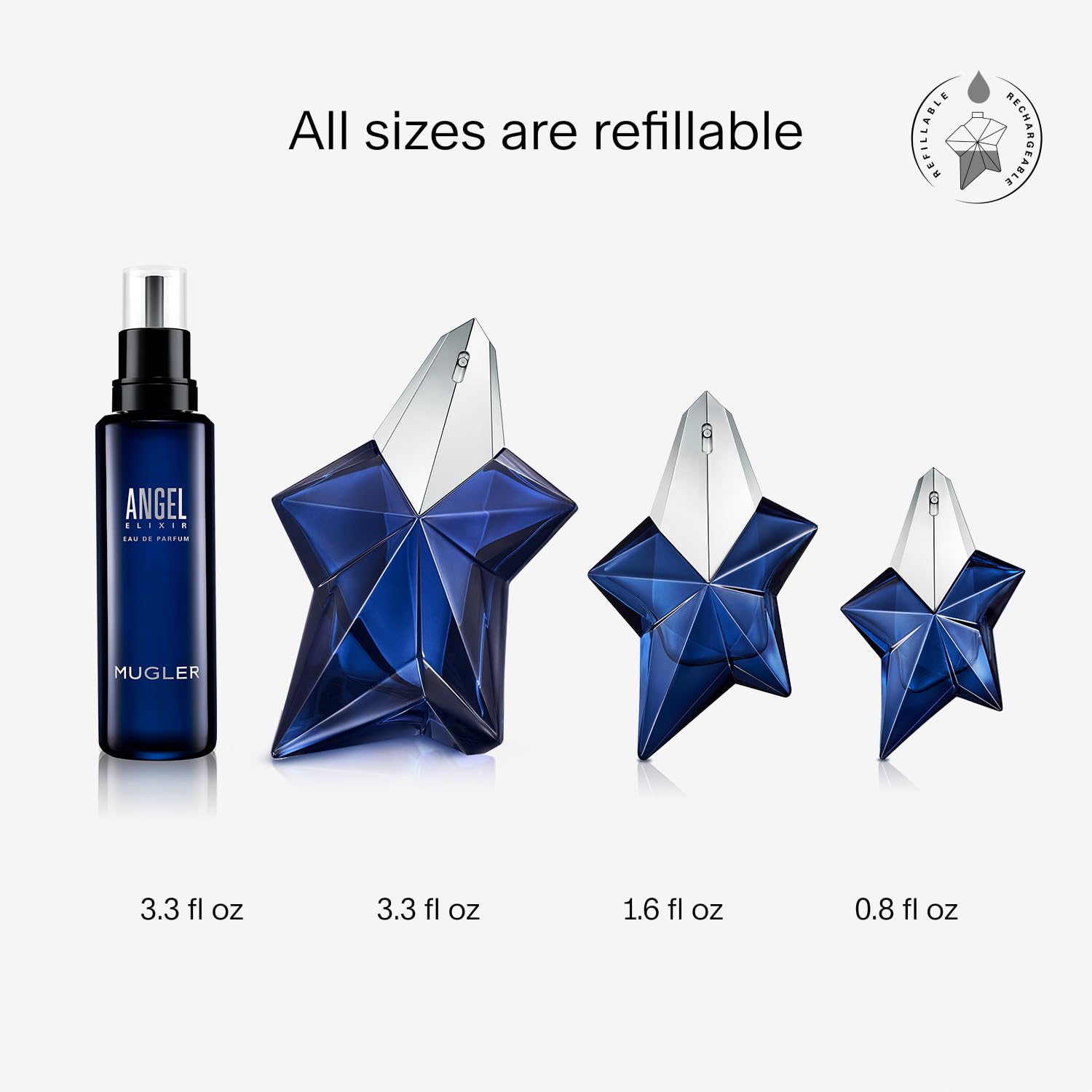 Mugler - Angel Elixir - Eau de Parfum - Womens Travel Perfume Bundle - Floral & Woody - With Sandalwood, Amber, and Vanilla - 3.3 Fl Oz Full Size Perfume & 0.3 Fl Oz Travel Size