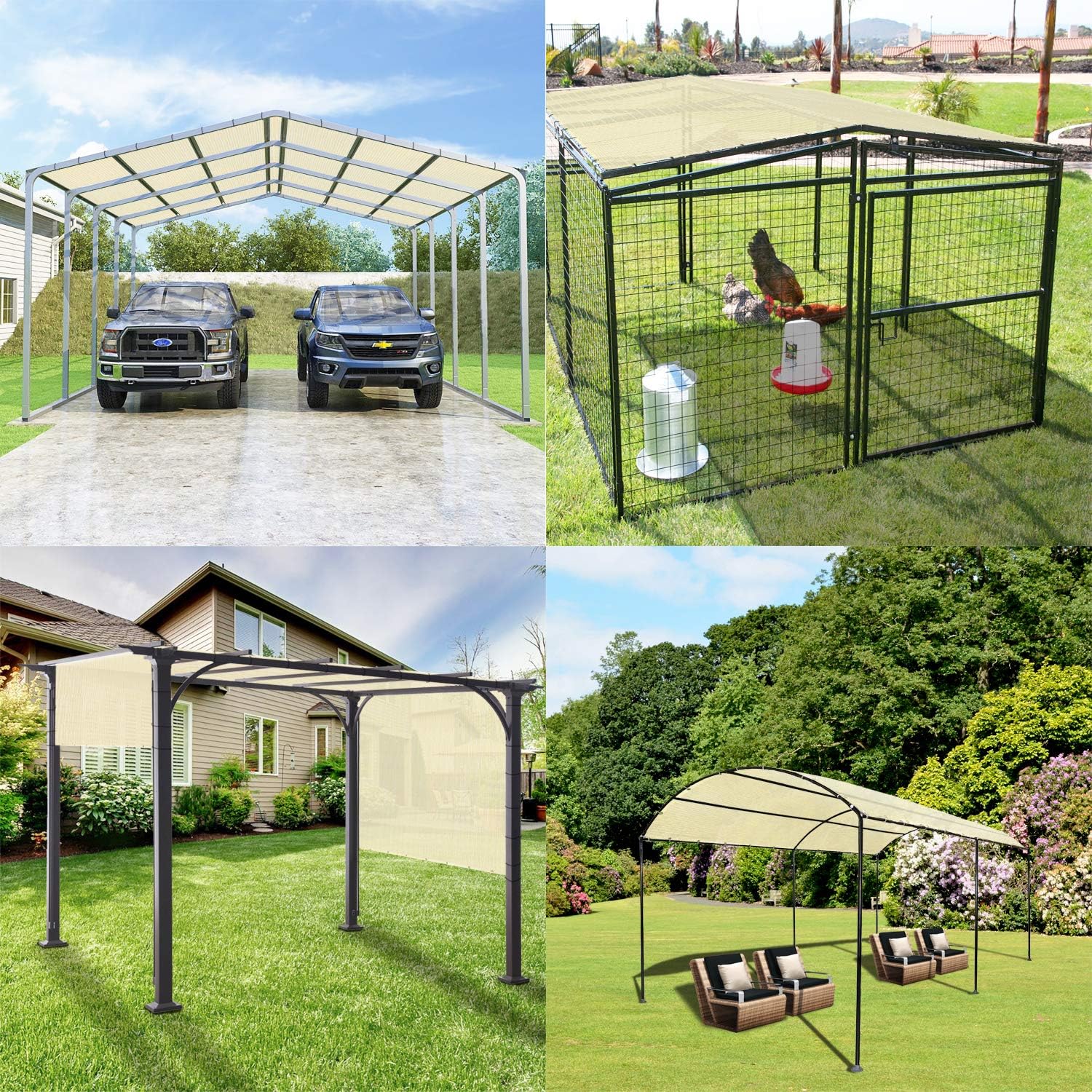 12' x 16' Waterproof Sun Shade Sail Straight Edge Outdoor Canopy Cover UV Block for Lawn Patio Backyard Garden Deck Pergola (Beige)