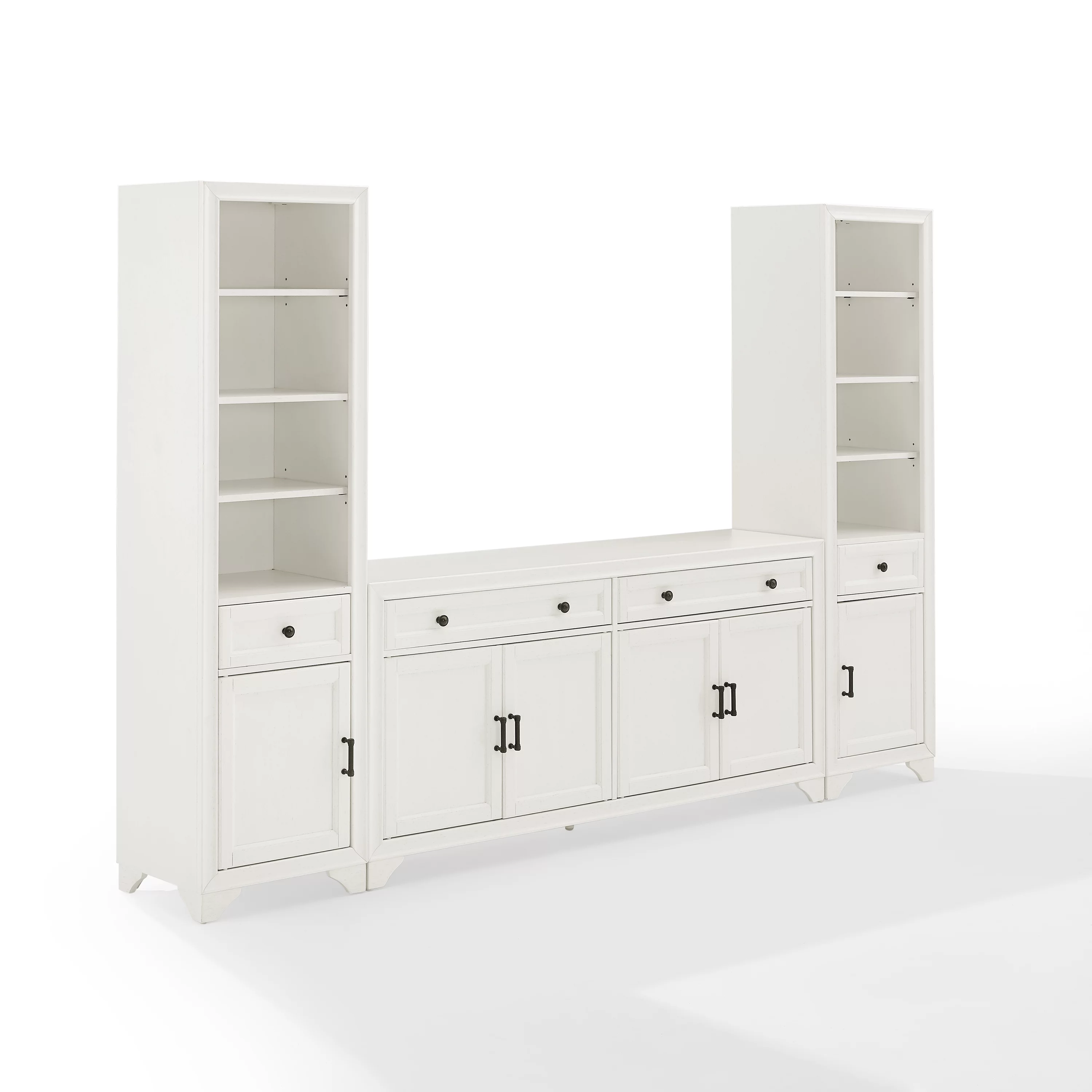 Crosley Furniture Tara 3PC Entertainment Center/Sideboard and Bookcases in White