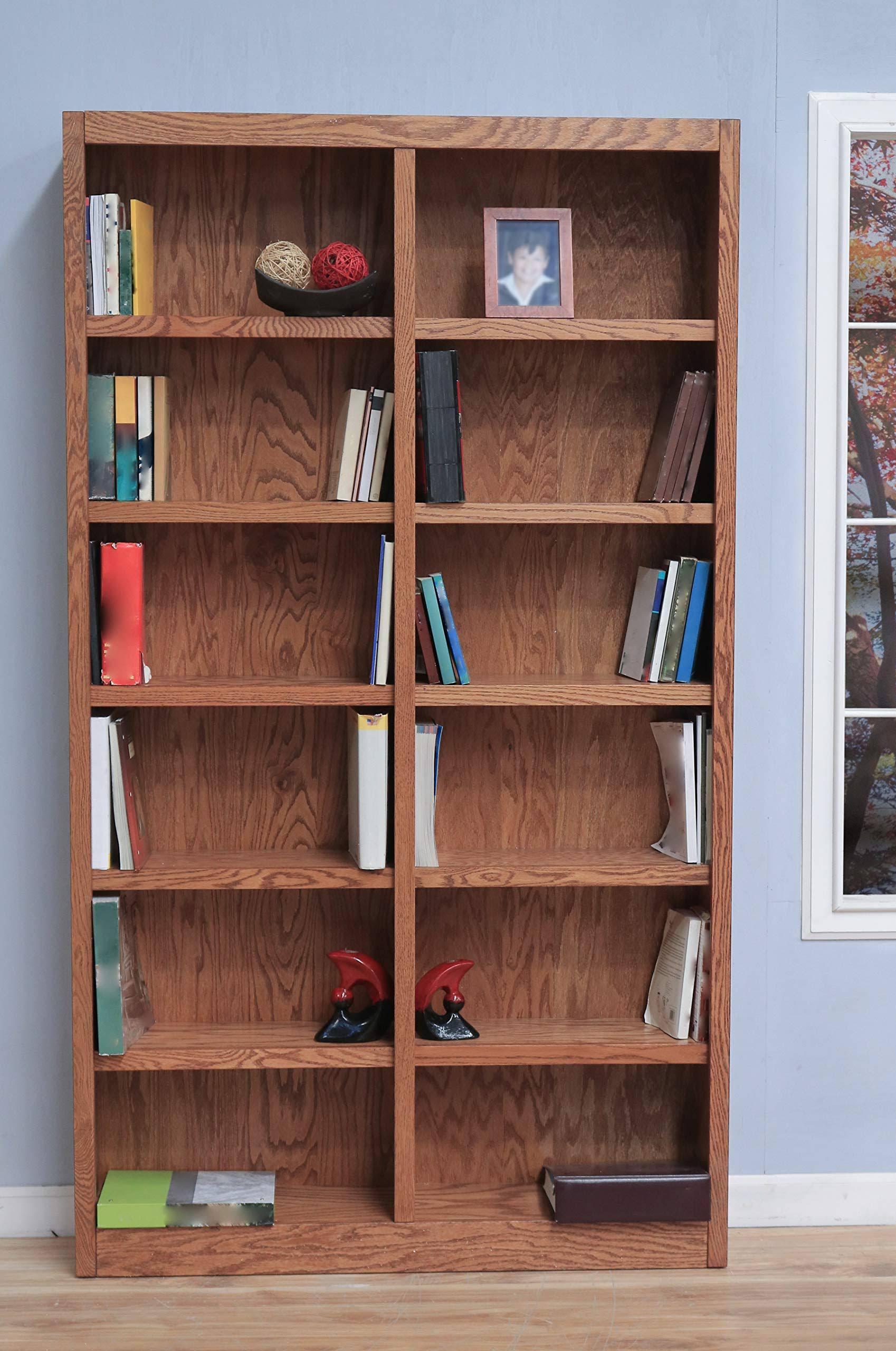 Concepts in Wood Double Wide Bookcase 12 Shelves Dry Oak