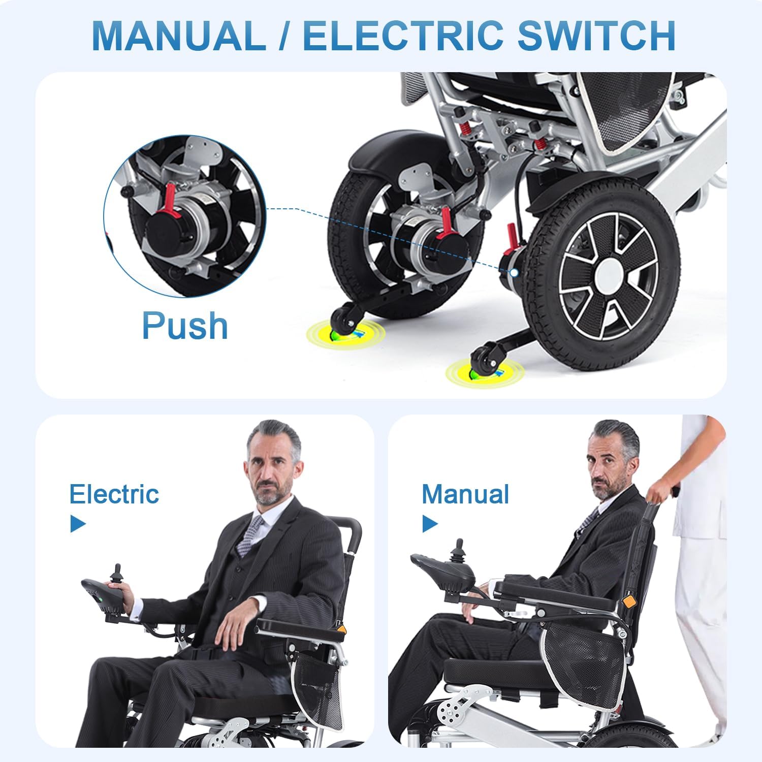 Electric Wheelchair for Adults,20 Miles Long Travel Range,Lightweight Foldable Intelligent Power Wheelchair,All Terrain Motorized Power Wheelchair for Seniors-Aluminium Alloy-Airline Approved