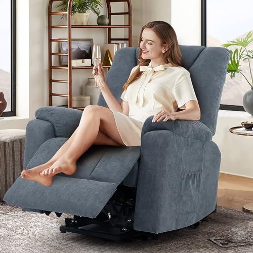 Power Lift Recliner Chair for Elderly, Massage Lift Recliner with Heat & Vibration, Fabric Electric Lift Reclining Chairs for Home Living Room (Dark Brown)