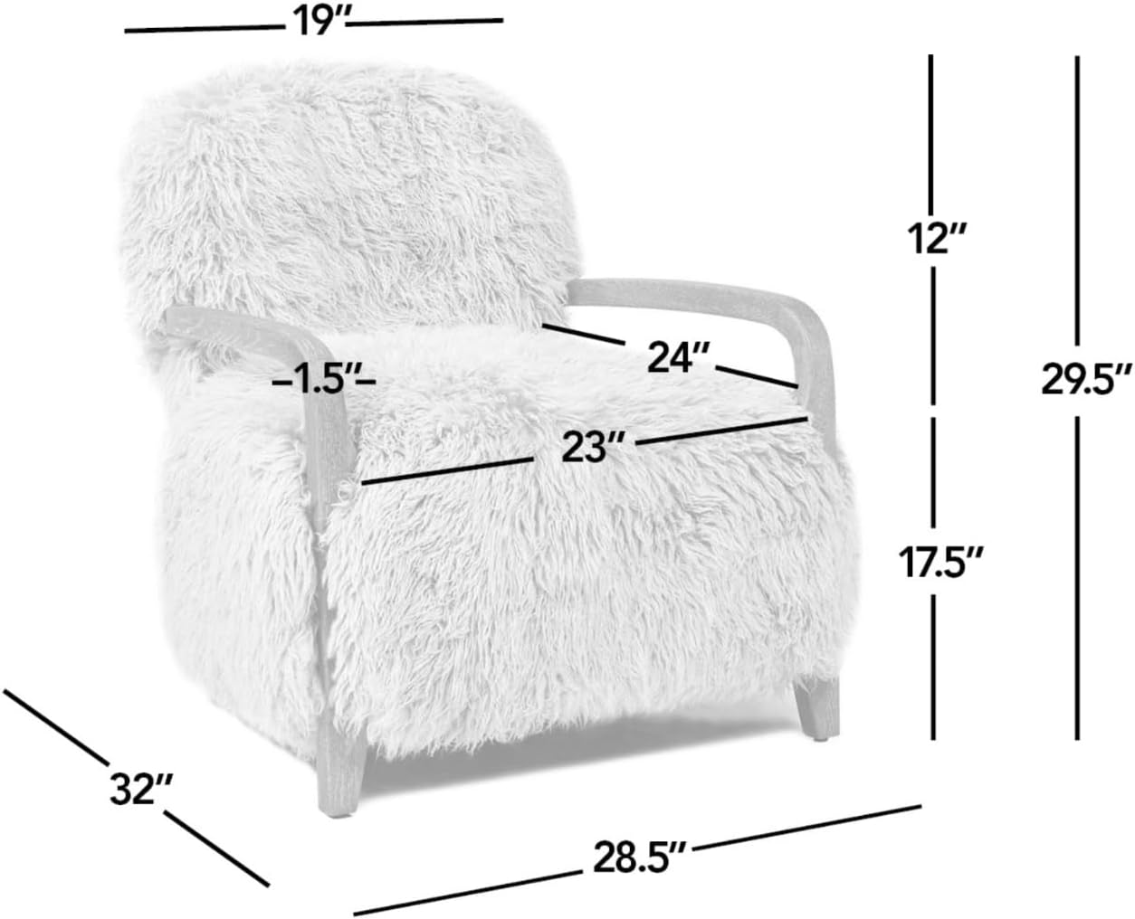 Jennifer Taylor Home Enchante 28.5" Mongolian Sheepskin Comfortable Large Oversized Living Room Lounge Accent Arm Chair, Taupe Beige