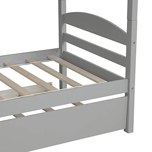Four Bunk Bed Twin-Over-Twin-Over-Twin-Over-Twin L Shaped Bunk Bed with Trundle, Bunk Bed Can be Divided into 2 L-Shaped Beds for Accommodating 5, Family, Teens, No Box Spring Needed