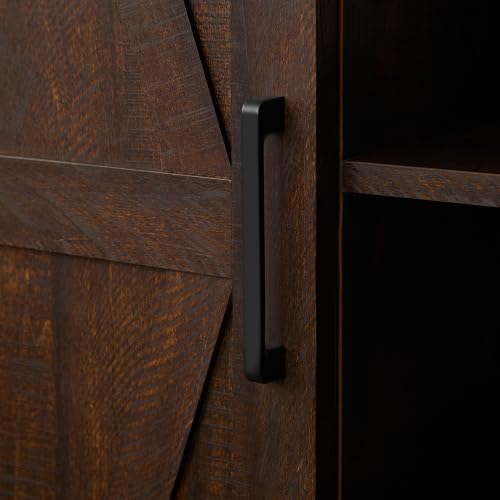 Tall Storage Cabinet Barn Door Storage Country Wood Rustic Farmhouse Pantry Cupboard Sliding Door Kitchen Organizer Furniture Home Drawer Shelves L39.37''*W15.75''*H74.4'' (Espresso)