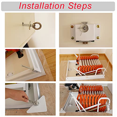 TECHTONGDA Ceiling Attic Loft Ladder, Folding Ladder Loft Stair, 13 Steps Retractable Attic Ladder, White Pulldown Attic Stairs with 27.5 x 47.2in Open Size and 10.5ft Heigh, Pulling Down from Ceiling