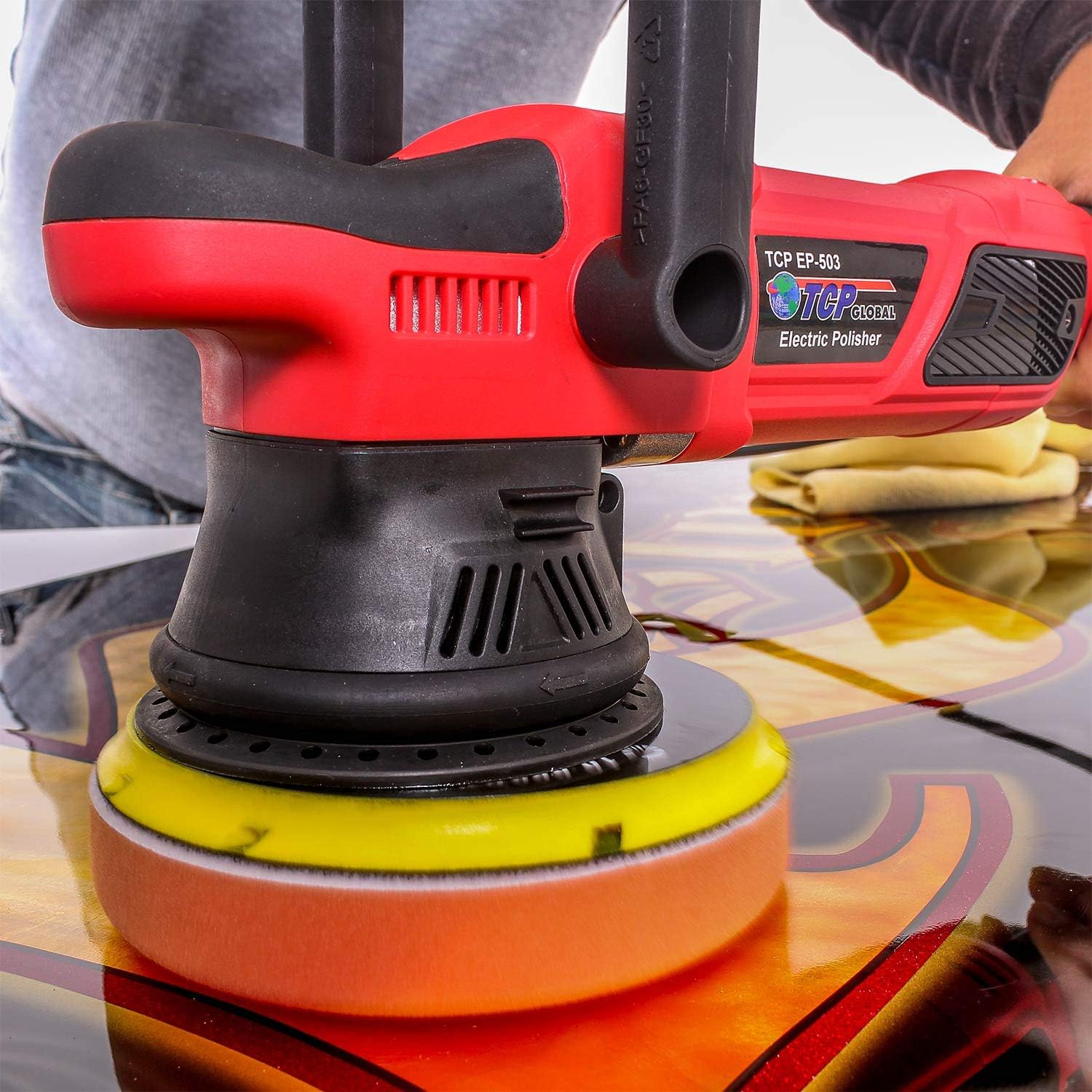 TCP Global Heavy Duty 6 Variable Speed Random Orbit Dual-Action Polisher, Digital OPM Display - Professional High Performance Buffer, Powerful 8 Amps 950 Watts - Buff, Polish, Detail Car Auto Paint