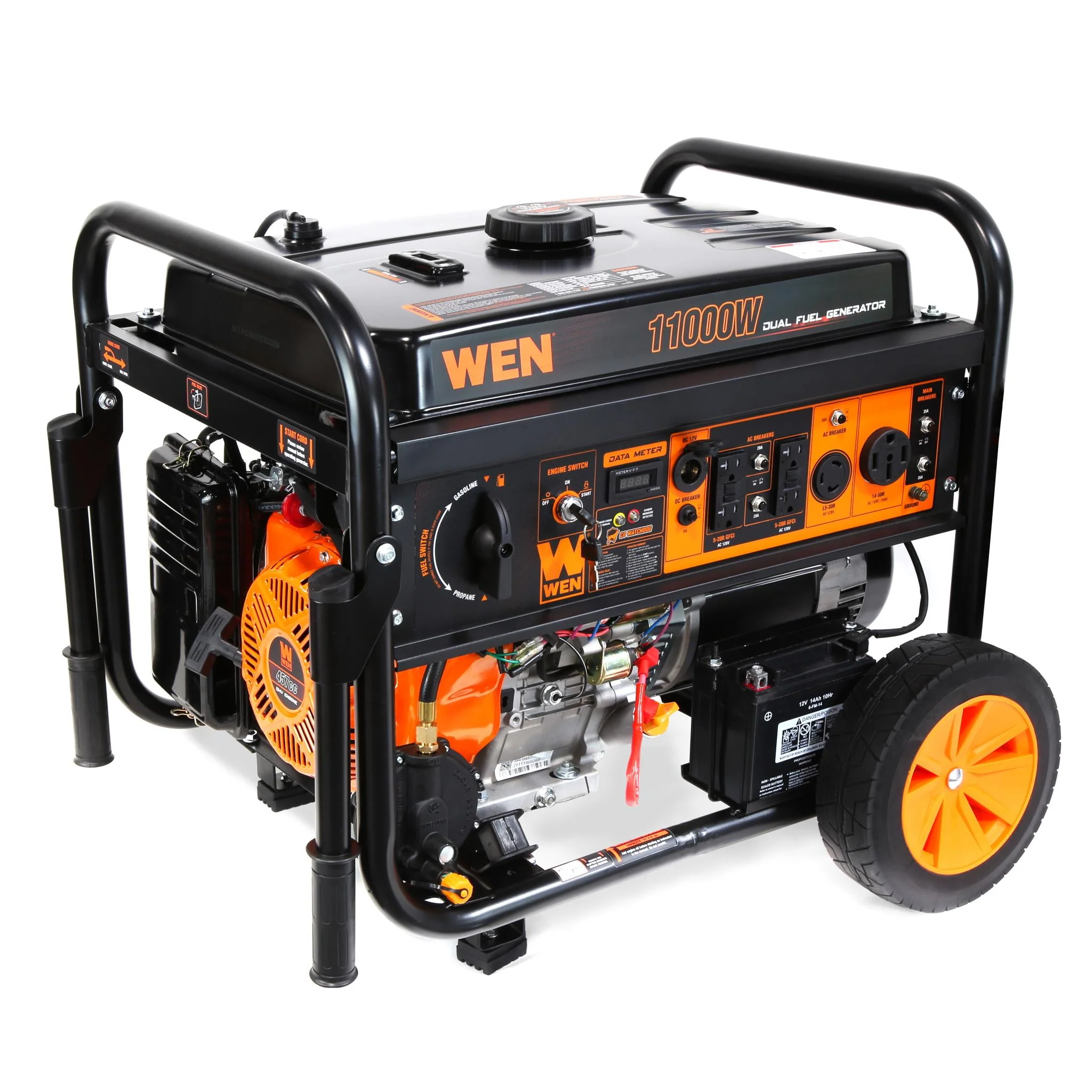WEN 11000-Watt 120-Volt/240-Volt Dual Fuel Transfer-Switch Ready Electric Start Portable Generator with Wheel Kit and CO Shutdown Sensor