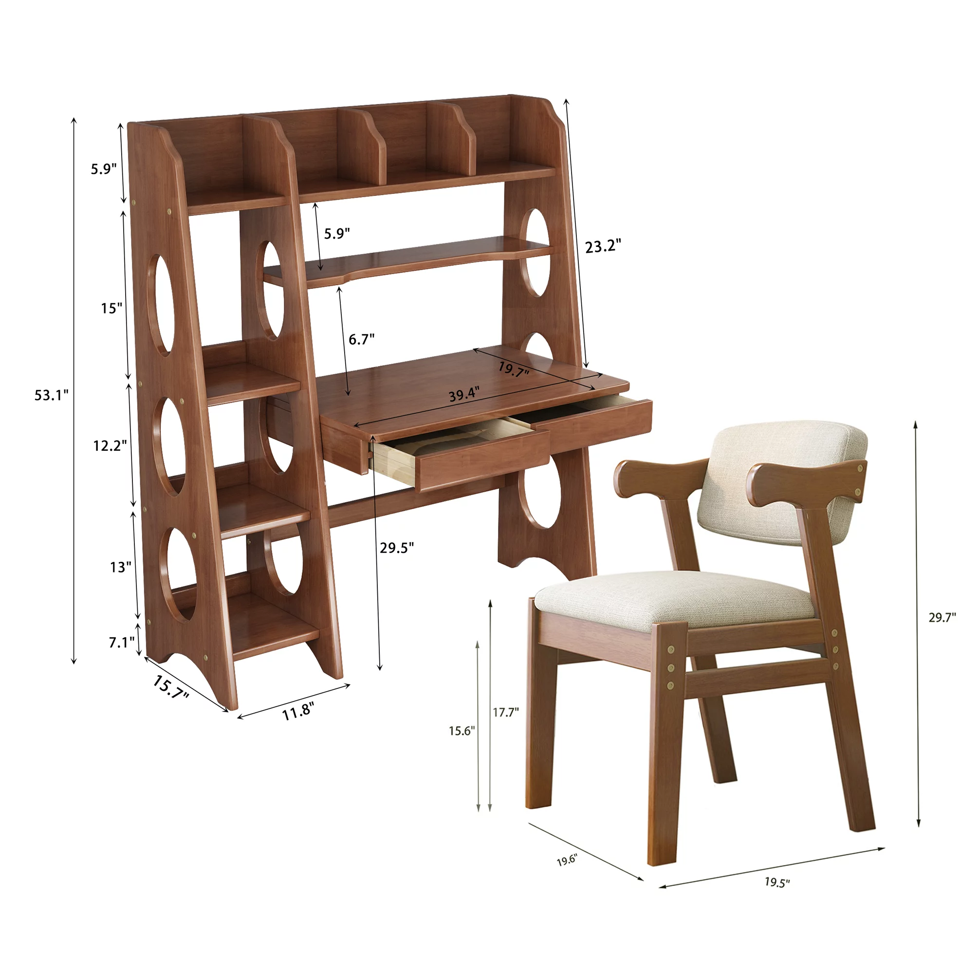 BALANBO Kid's Desk Kid's Table and Chair Set with Drawers and Bookshelf Wooden Kid's Media Desk Student Learning Computer Workstation and Writing Desk (Brown)