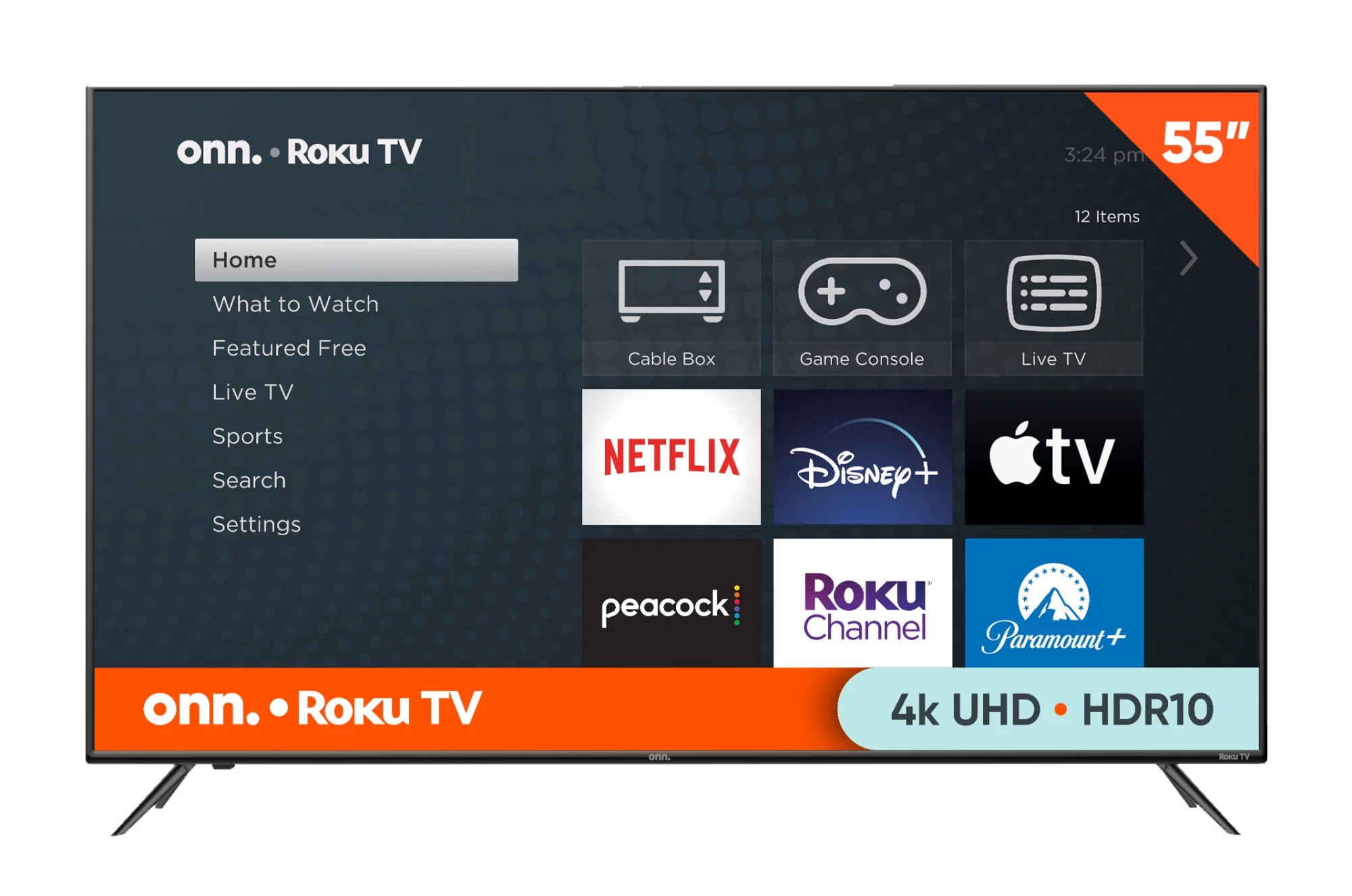 onn. 55” Class 4K UHD (2160P) LED Roku Smart Television HDR (100012586)