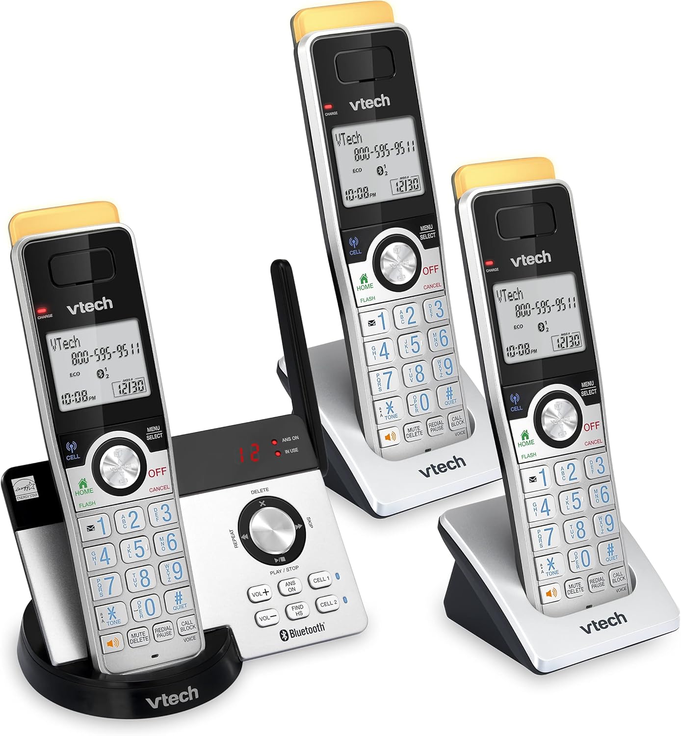 VTECH IS8121-4 Super Long Range up to 2300 Feet DECT 6.0 Bluetooth 4 Handset Cordless Phone for Home with Answering Machine, Call Blocking, Connect to Cell, Intercom and Expandable to 5 Handsets