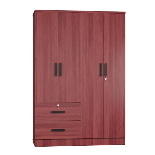 Luna Collection Modern Wood 4 Doors 2 Drawers Armoire (Mahogany)