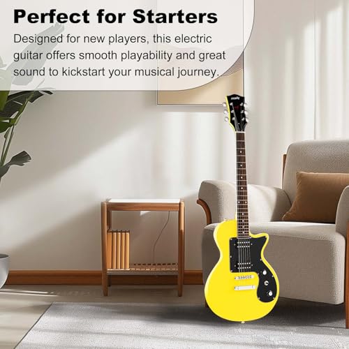 MLP-1 39 Inch Electric Guitar Kit, Beginner LP Full Size Solid Body Electric Guitar With HH Pickups, Gig Bag, Amplifier, Strap, Cable, Picks, String (White)