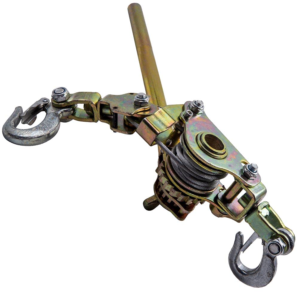 RLOZUI Heavy Duty Hand Puller with Cable Rope 2 Ton Hand Puller Come Along Cable Hoist Hooks 4400LB W/Heavy Duty Metal Gear for Lifting Pulling Construction Pack of 2