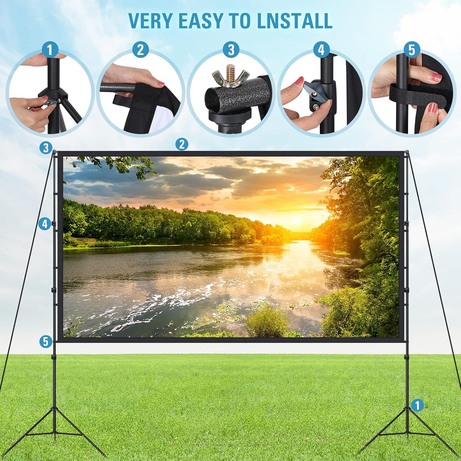 Projector Screen and Stand 180 Inch, LEORFI Outdoor Portable Projector Movie Screen Pull Down, Indoor Projections Screen with Stand 16:9 4K Full HD Support Height Adjustable for Home Theater Camping