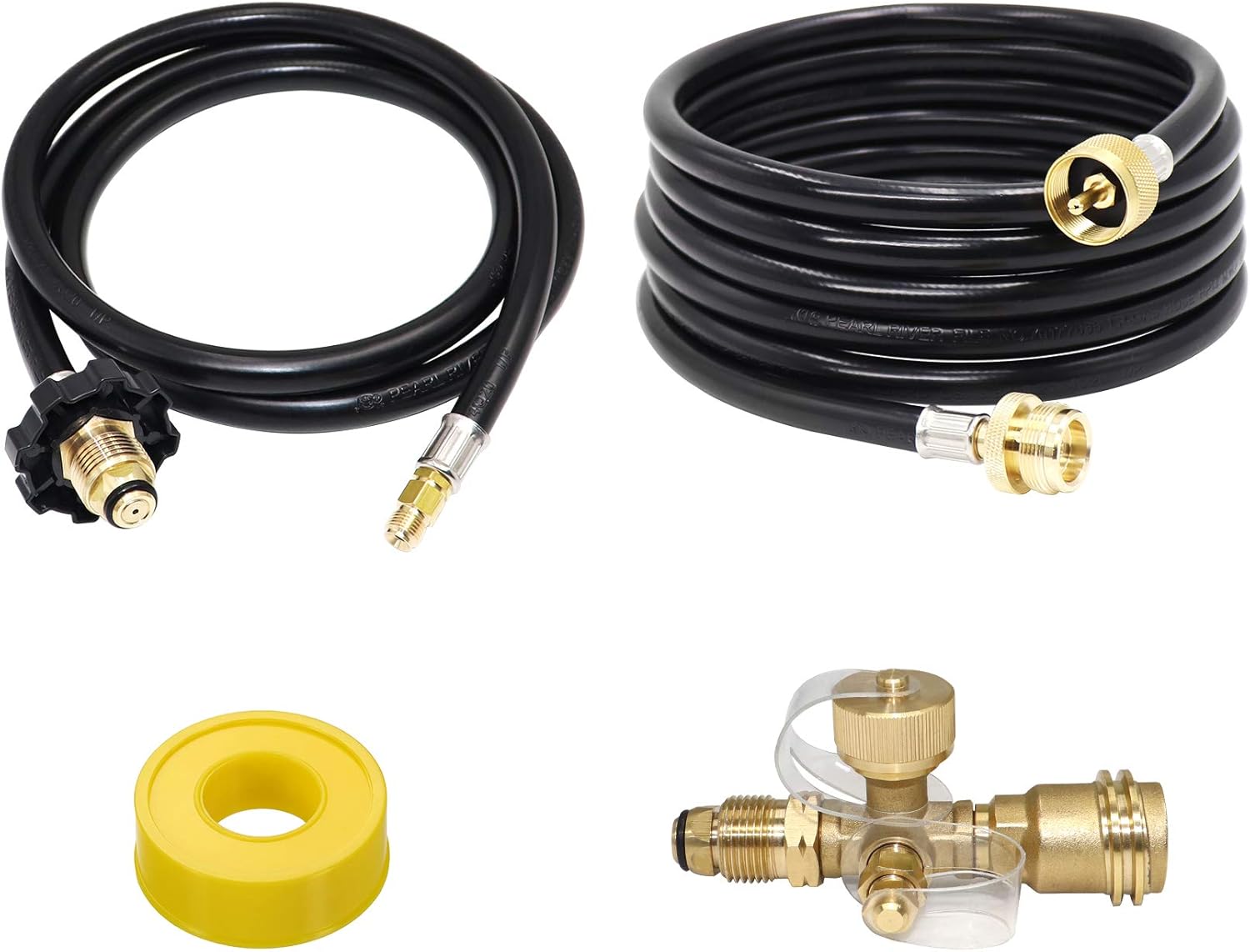 New Upgraded Propane Brass Tee Adapter Kit 4-Port Propane Brass Tee 5ft and 12ft Hoses Allows for Connection Between Auxiliary Propane Cylinder and Propane Appliances for Motorhomes Tank RV Camping