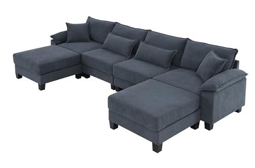 Modular Sectional Sofa, Wide Seat Modular Couch, 6 Seat Sectional Sleeper Sofa with Armrest, Lumbar Pillow and Backrest, Customizable U Shaped Couch and L Shaped Sofa for Living Room (Beige)