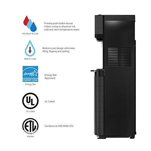 Brio 500 Series Hot, Cold and Cool Water Self Cleaning Bottom Loading Water Cooler Water Dispenser 3 Temperature Settings, Black