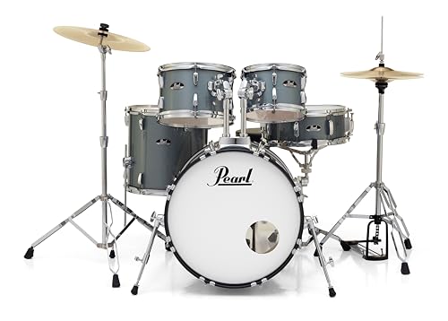 Pearl Roadshow Drum Set 4-Piece Complete Kit with Cymbals and Stands, Charcoal Metallic (RS584C/C706)