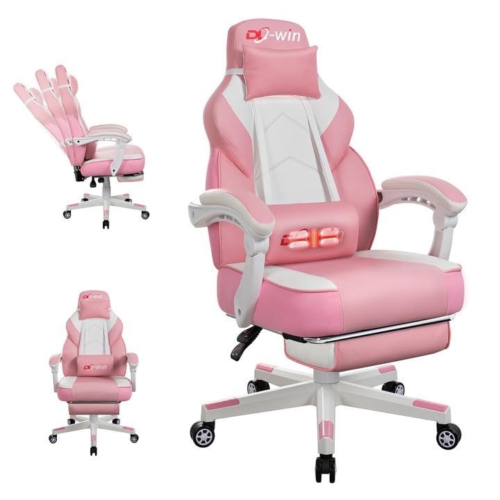 Gaming Chairs for Adults, Computer Chair with Footrest and Ergonomic High Back, Big and Tall Gamer Chairs with Massage Lumbar Support, 360° Swivel Height Adjustable, Blue